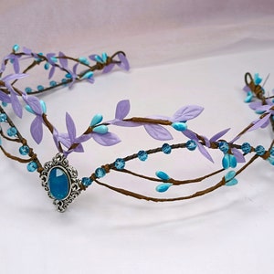 Elven crown for women Woodland fairy crown blue and purple Elf tiara Elvish circlet headpiece Elven wedding headpiece