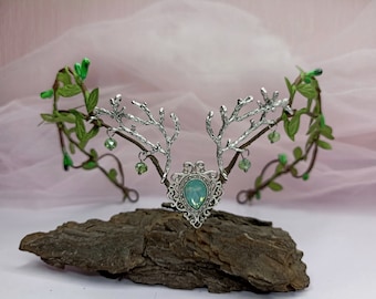 Tiara de bosque verde con ramas Corona de hada elfa Diadema élfica Tiara élfica