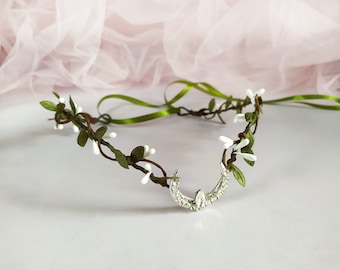 Moon crown Woodland elven circlet Moon tiara Elf fairy crown Moon headpiece