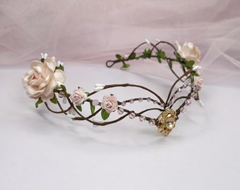 Couronne de lutin rose poudré Bandeau elfique Couronne elfique des bois Diadème elfique Couronne de fée elfique