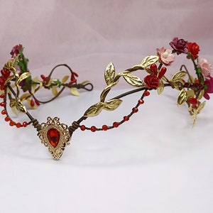 Red gold elven tiara for women Woodland fairy crown Elvish flower crown wedding Elven circlet