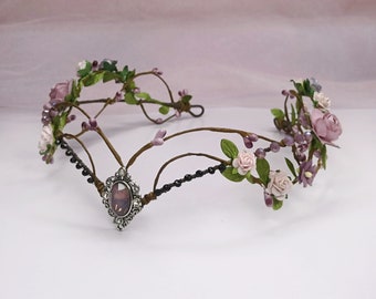 Elven flower crown Elf tiara Woodland fairy crown Elvish floral headpiece