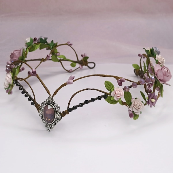 Elven flower crown Elf tiara Woodland fairy crown Elvish floral headpiece