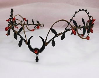 Black red moon crown  Vampire crown Gothic tiara Black fairy headpiece Dark elven crown Witch crown