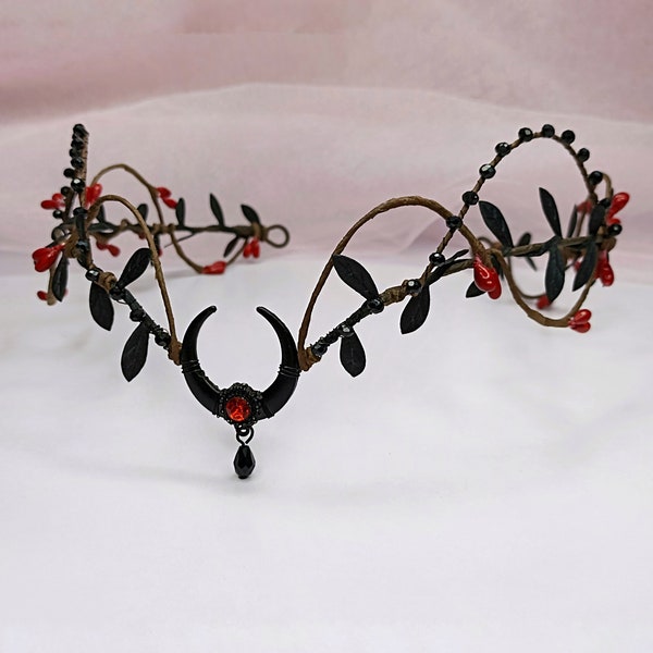 Black red moon crown  Vampire crown Gothic tiara Black fairy headpiece Dark elven crown Witch crown