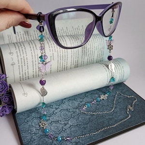 Brillenkette mit Schmetterlingen und Perlen Brillenkette Fairycore Brillenzubehör Elfenschmuck
