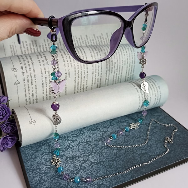 Glasses chain with butterflies and beads Eyeglass chain Fairycore glasses accessories Fairy jewelry