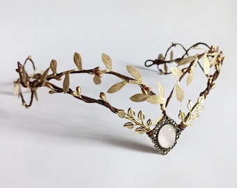 Corona da elfo dei boschi, Tiara da fata d'oro, Corona da matrimonio elfica, Copricapo da fata, Tiara elfica, Cerchietto elfico