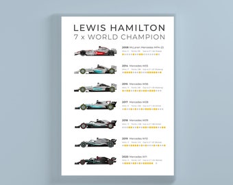 Lewis Hamilton 7 x World Champion Statistical Infographic Wall Print Poster Art