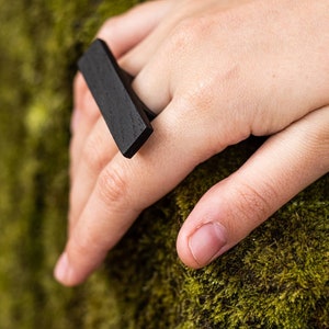 Black ring Black wood ring Black wooden ring Rectangle ring Black rectangle ring Dark wood ring Valentine&#39;s gift idea for girlfriend Rings