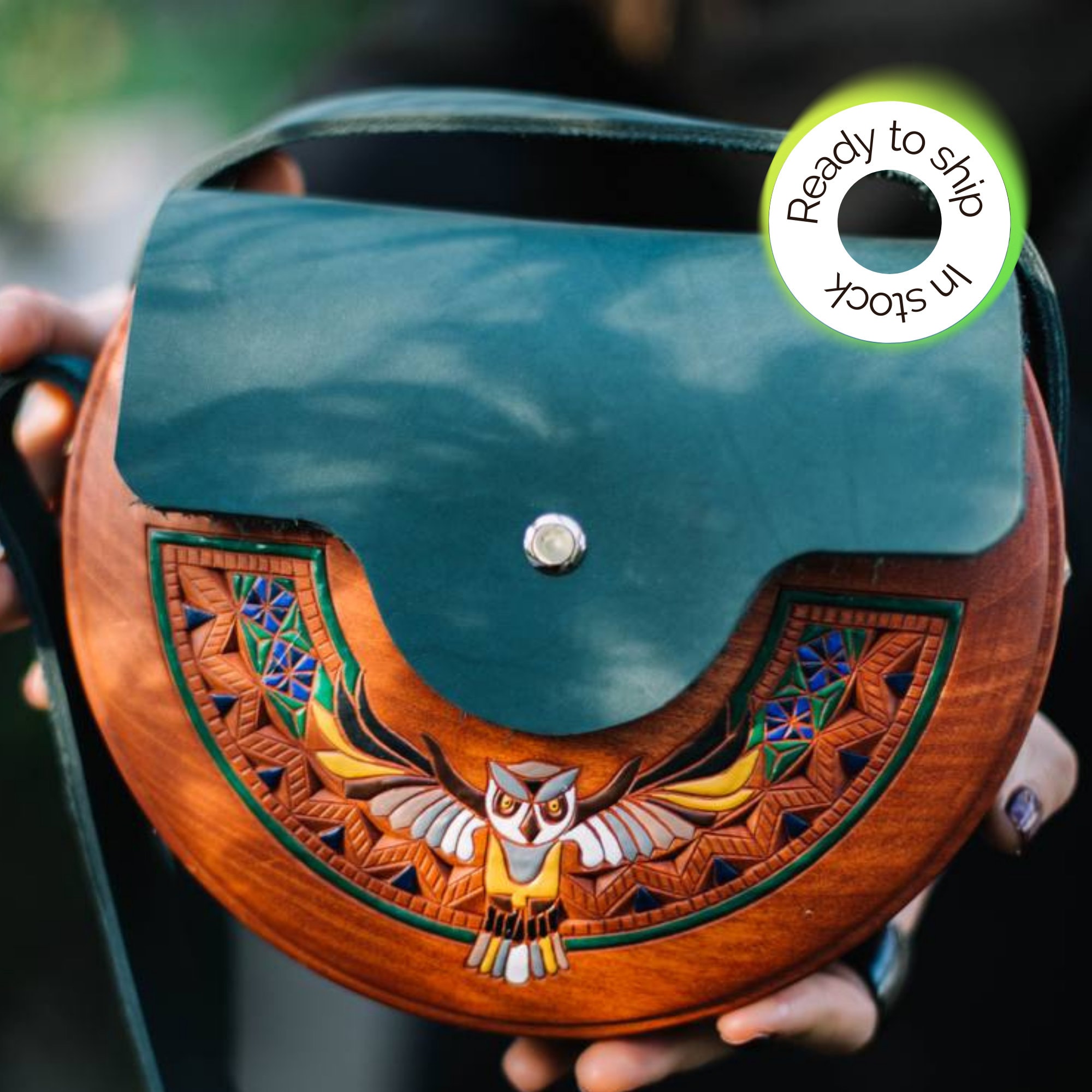 IN STOCK, wooden Shoulder Bag with Flying Owl Embroidery, Summer Bag with Bird Design, Contemporary