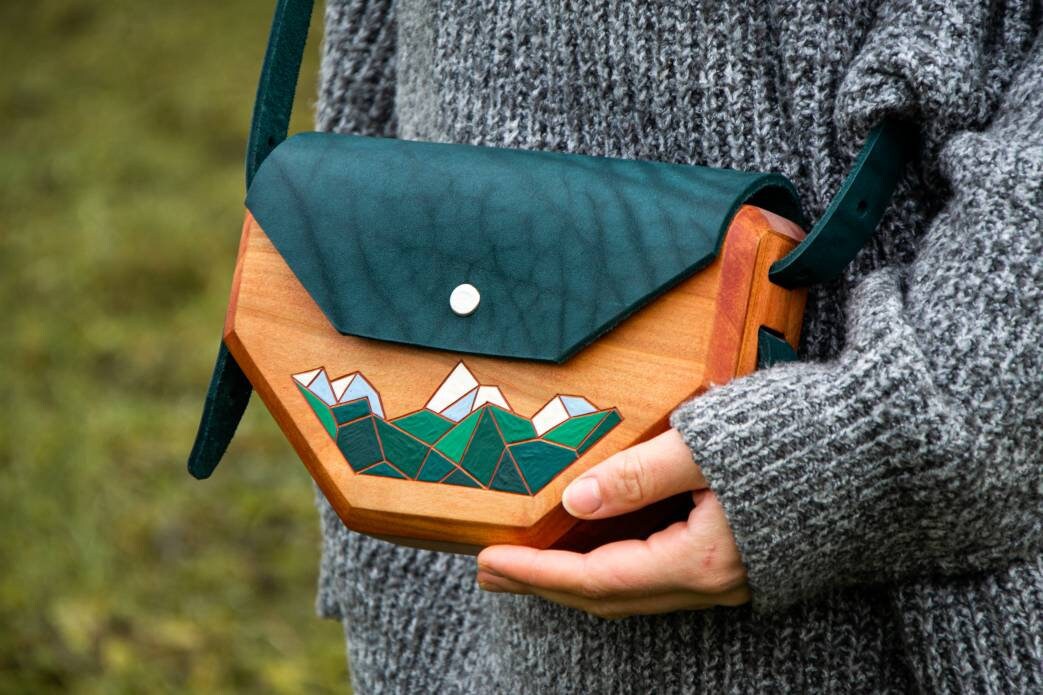 Wooden bag Distances Wooden bag Handbag Leather Etsy
