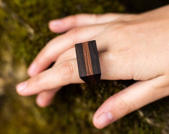 Holzring Holzring Ehering Verlobungsring Bandring Statementring Damenring Ring mit Holz Schwarzer Holzring Schwarzer Ring