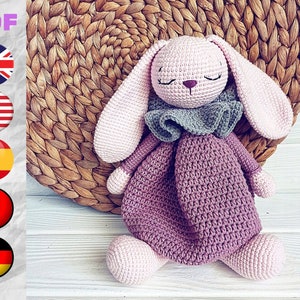 Bunny Lovey Crochet Pattern, Bunny Violet Lovey baby blanket, long rabbit ears, Rabbit comforter gift for newborn baby tutorial PDF file image 6