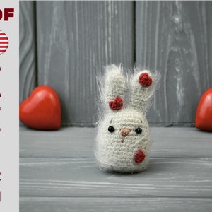 Tiny Bunny Crochet Pattern EN US, short and Easy pattern amigurumi, Miniature Easter bunny with the hearts tutorial PDF image 1