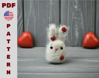 Tiny Bunny Crochet Pattern EN US, short and Easy pattern amigurumi, Miniature Easter bunny with the hearts (tutorial PDF)