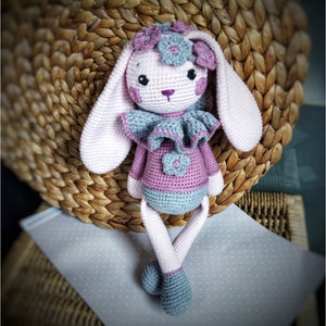 Crochet Bunny Pattern, Cute Bunny Violet, long bunny ears, Rabbit amigurumi Doll, flowers crown, gift for baby girl tutorial PDF file zdjęcie 5
