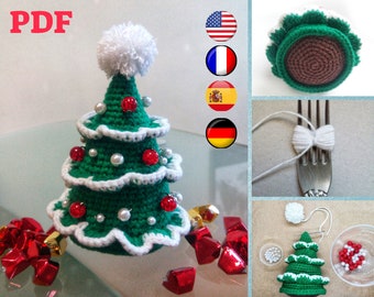 Christmas Tree Crochet Pattern with pom pom, Craft kit amigurumi hanging toys, Holiday Decorations, Xmas Home Decor (tutorial PDF file)