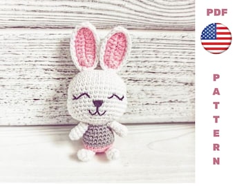 Tiny Bunny Crochet Pattern EN, short and Easy pattern amigurumi, White cute rabbit stuffed animal toy (tutorial PDF)