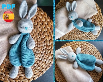 Bunny Lovey Crochet Pattern ES/SPA, Comfort baby Blanket, El Crochet de Conejito Lovey Patronas de amigurumi crochet (tutorial PDF file)