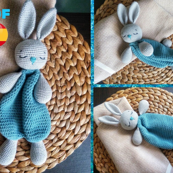 Bunny Lovey Crochet Pattern ES/SPA, Comfort baby Blanket, El Crochet de Conejito Lovey Patronas de amigurumi crochet (tutorial PDF file)