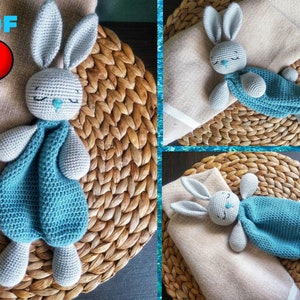 Doudou Lapin au crochet patron FRA/FR, Modéle de crochet Couverture bébé Doudou plat, Bunny Lovey Crochet Pattern tutorial PDF file image 1