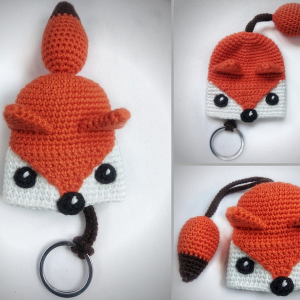 Patron crochet renard couvre-clés FR, Patron clé renard cosy Amigurumi orange brûlé, accessoires crochet, cadeau crochet (tutoriel PDF fichier)