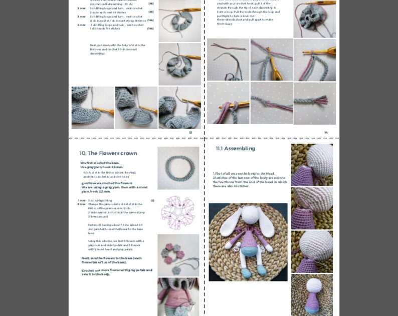 Crochet Bunny Pattern, Cute Bunny Violet, long bunny ears, Rabbit amigurumi Doll, flowers crown, gift for baby girl tutorial PDF file zdjęcie 8
