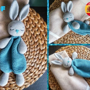 Bunny Lovey Crochet Pattern ES/SPA, Comfort baby Blanket, El Crochet de Conejito Lovey Patronas de amigurumi crochet tutorial PDF file image 10