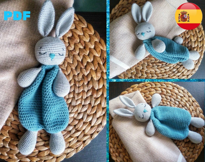 Bunny Lovey Crochet Pattern ES/SPA, Comfort baby Blanket, El Crochet de Conejito Lovey Patronas de amigurumi crochet tutorial PDF file image 10
