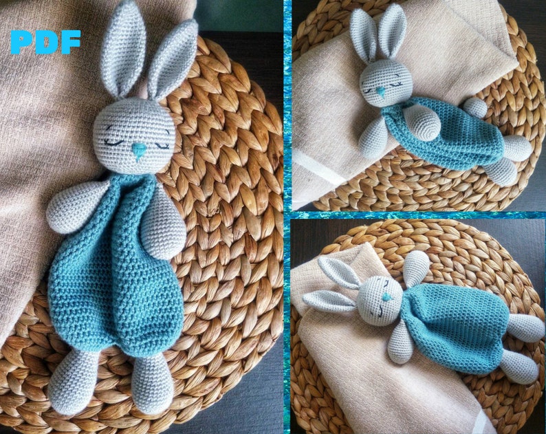 Crochet Bunny Lovey Pattern EN & ES, Cute Bunny Rabbit amigurumi Doll, Security Comfort Blanket Toy, gift for newborn tutorial PDF file image 2