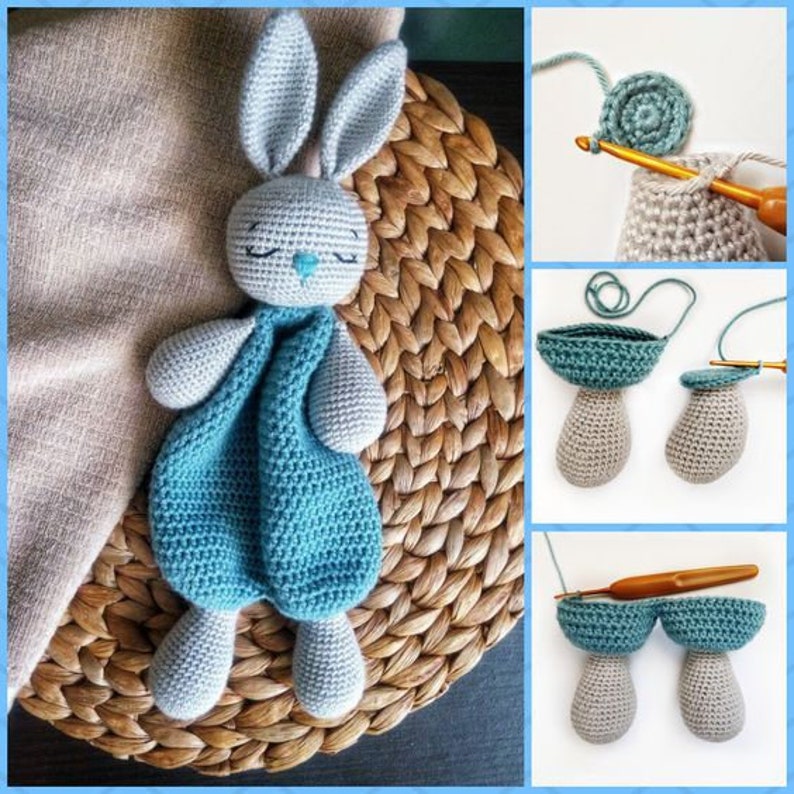 Crochet Bunny Lovey Pattern EN & ES, Cute Bunny Rabbit amigurumi Doll, Security Comfort Blanket Toy, gift for newborn tutorial PDF file image 10