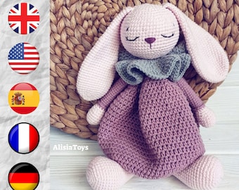 Bunny Lovey Crochet Pattern, Bunny Violet Lovey baby blanket, long rabbit ears, Rabbit comforter gift for newborn baby (tutorial PDF file)