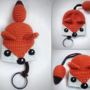 Pattern Crochet Fox key cover EN, Pattern key cozy Fox burnt orange Amigurumi, Crochet accessories, Crochet Gift tutorial PDF file image 2