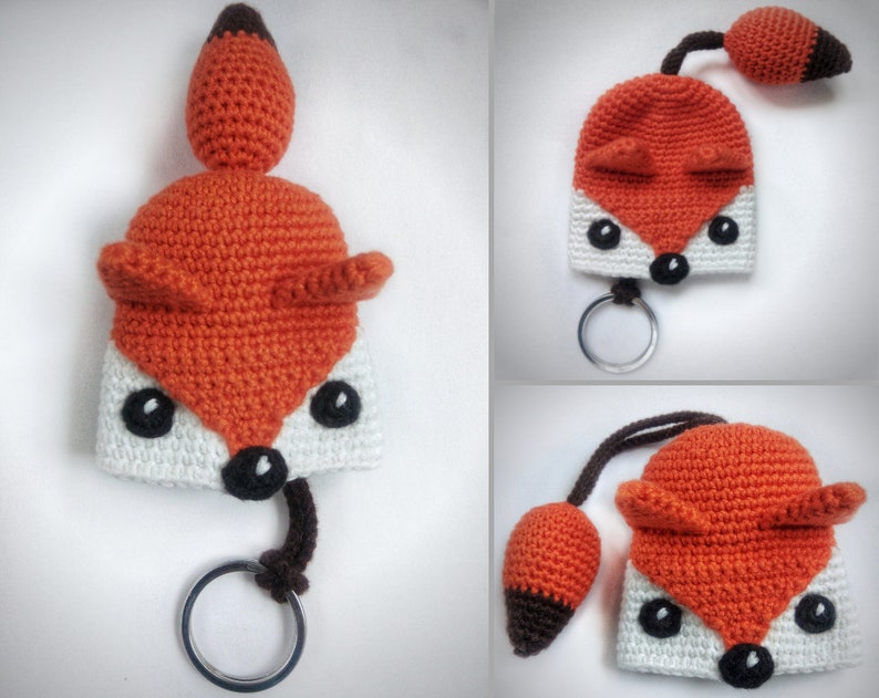 Pattern Crochet Fox key cover EN, Pattern key cozy Fox burnt orange Amigurumi, Crochet accessories, Crochet Gift tutorial PDF file image 2
