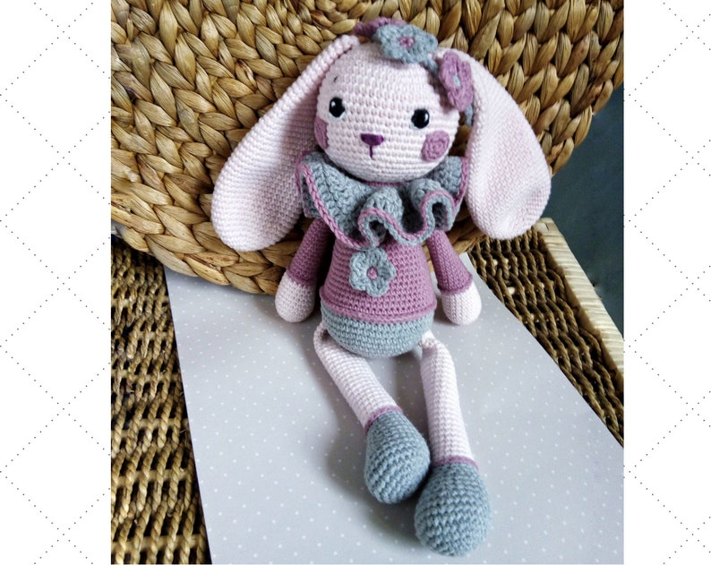 Crochet Bunny Pattern, Cute Bunny Violet, long bunny ears, Rabbit amigurumi Doll, flowers crown, gift for baby girl tutorial PDF file zdjęcie 4