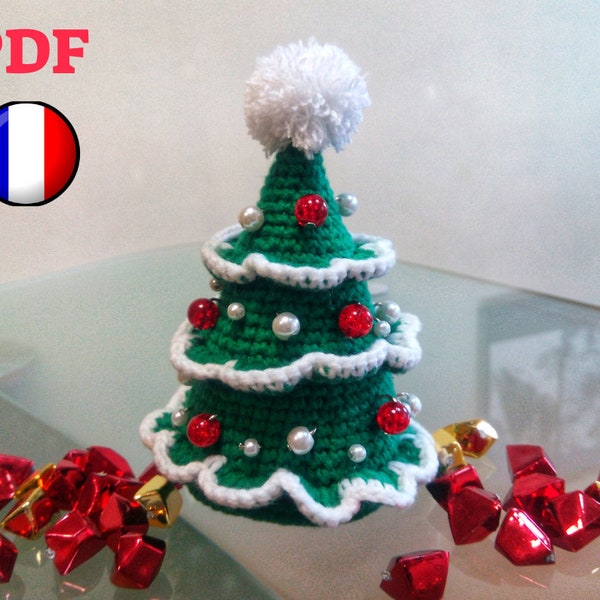 Tuto Crochet sapin de Noël à pompons, Modèle de crochet jouets suspendus ornements amigurumi, décorations (en Français PDF tutoriel)
