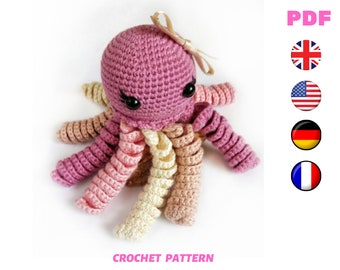 Octopus Crochet Pattern, short and Easy pattern amigurumi, Cute jellyfish stuffed Sea Creature animal toy (tutorial PDF)