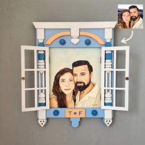 Hand-Painted Couple Portrait: Custom Oil Painting with Handcrafted Frame