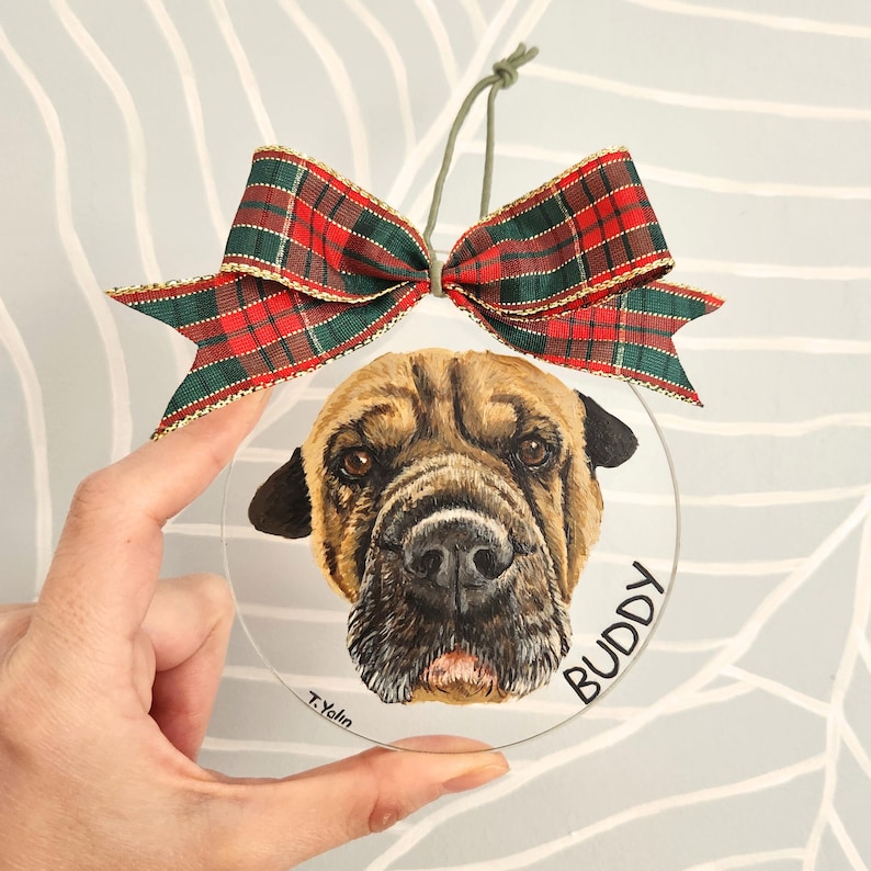 Hand-Painted Pet Portrait Ornament: Custom Acrylic Dog, Cat Painting