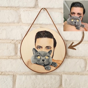 Hand-Painted Pet & Owner Portrait: Custom Acrylic Painting on Wood