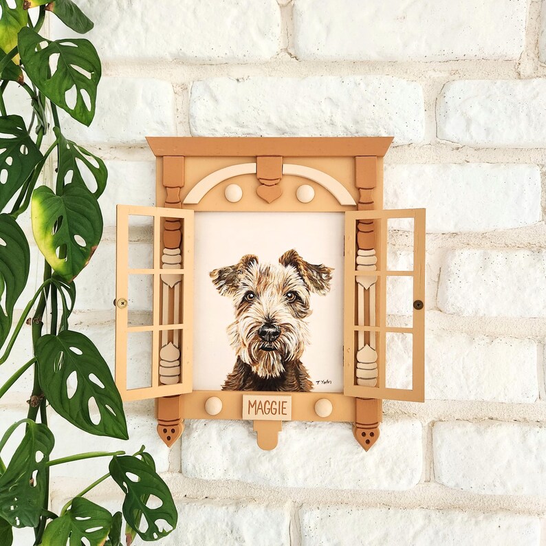 Hand-Painted Acrylic Pet Portrait with Boho Wood Frame