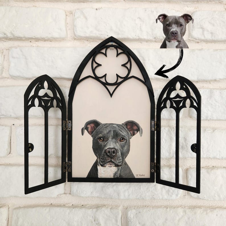 Custom Hand-Painted Dog Portrait with Gothic Black Frame