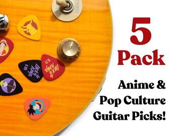 5 Pack of Anime/Pop Culture Inspired Guitar Picks - Designed, and made in Melbourne, Australia