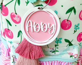 Backpack name tag, kids back pack tag, personalized backpack tag, Bogg Bag Name Keychain, personalized bag charm, Bogg bag accessory, tassel