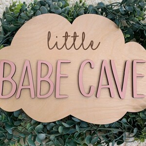 Little Babe Cave girls room sign, cloud nursery wall decor, cloud nursery decor, girls playroom wall decor, baby girl nursery sign, clouds image 3