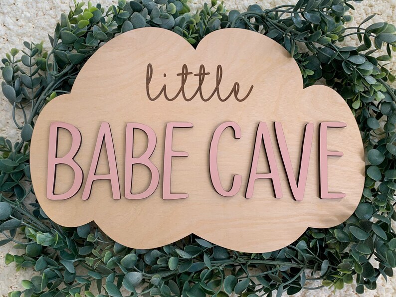 Little Babe Cave girls room sign, cloud nursery wall decor, cloud nursery decor, girls playroom wall decor, baby girl nursery sign, clouds image 3