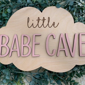 Little Babe Cave girls room sign, cloud nursery wall decor, cloud nursery decor, girls playroom wall decor, baby girl nursery sign, clouds image 7