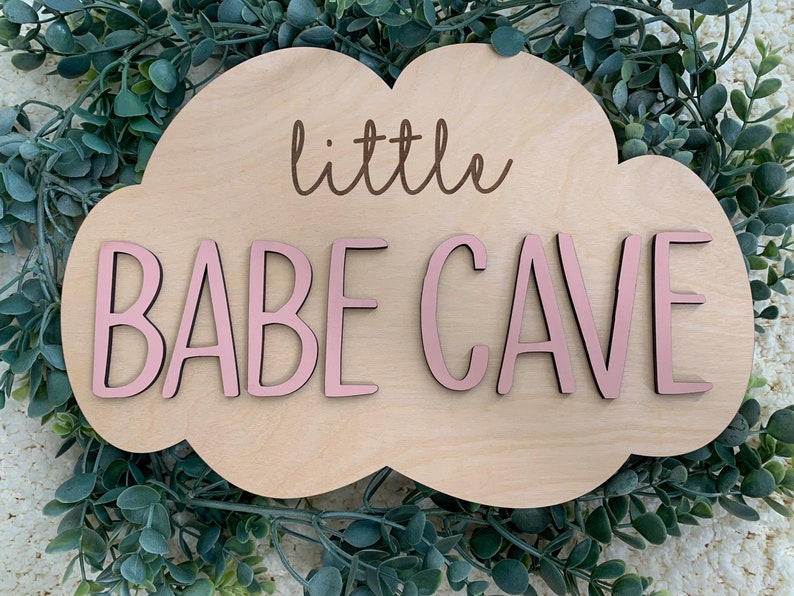 Little Babe Cave girls room sign, cloud nursery wall decor, cloud nursery decor, girls playroom wall decor, baby girl nursery sign, clouds image 7