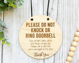 Do not knock sign, dogs will bark, door hanger, wreath sign, Don’t ring doorbell, do not disturb sign, baby sleeping sign, baby shower gift